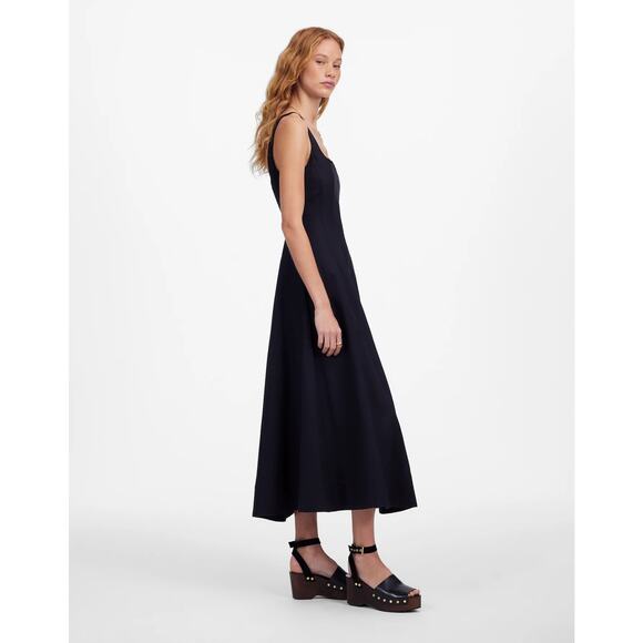 Madewell Women's Linen Seamed Squareneck Midi Dress NU559 Jet Black Size 6 NWT - Picture 2 of 6